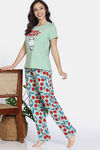 Zivame Farm Lore Knit Cotton Pyajama Set - Quiet Green — thumbnail 3